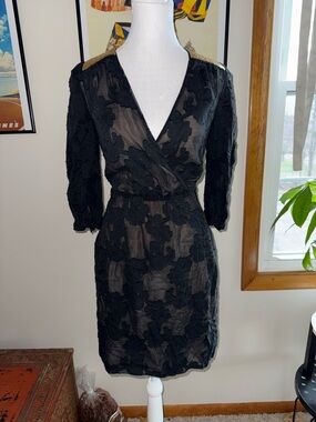 Hoss Intropia Silk-Cotton Wrap Style Floral Devoré with Gold Beaded Shoulders